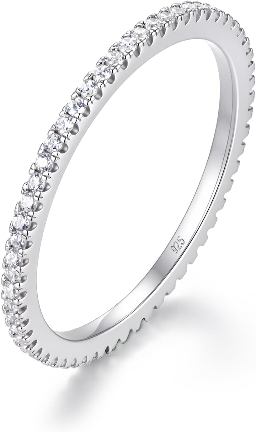 BORUO Sterling Silver Ring - Wedding Bands for Women, Eternity Band, Cubic Zirconia Simulated Diamond Stackable Band for Oura Ring Gen3/4-1.5mm 3mm Band Size 4-12