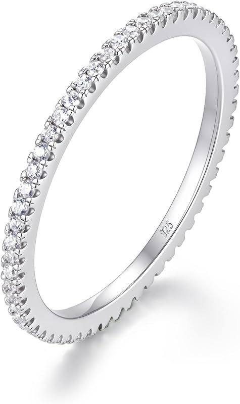 BORUO Sterling Silver Ring - Wedding Bands for Women, Eternity Band, Cubic Zirconia Simulated Diamond Stackable Band for Oura Ring Gen3/4-1.5mm 3mm Band Size 4-12