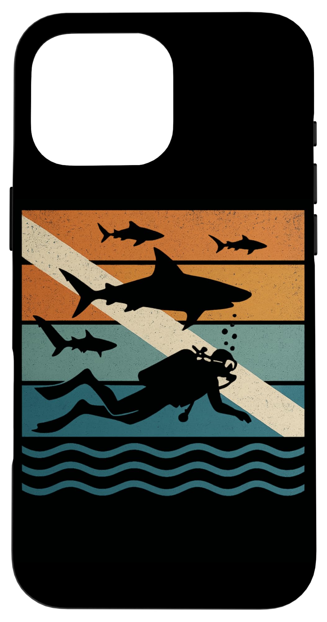 Sharks Silhouette Ocean Diving Retro Scuba Diver Case for iPhone 16 Pro Max