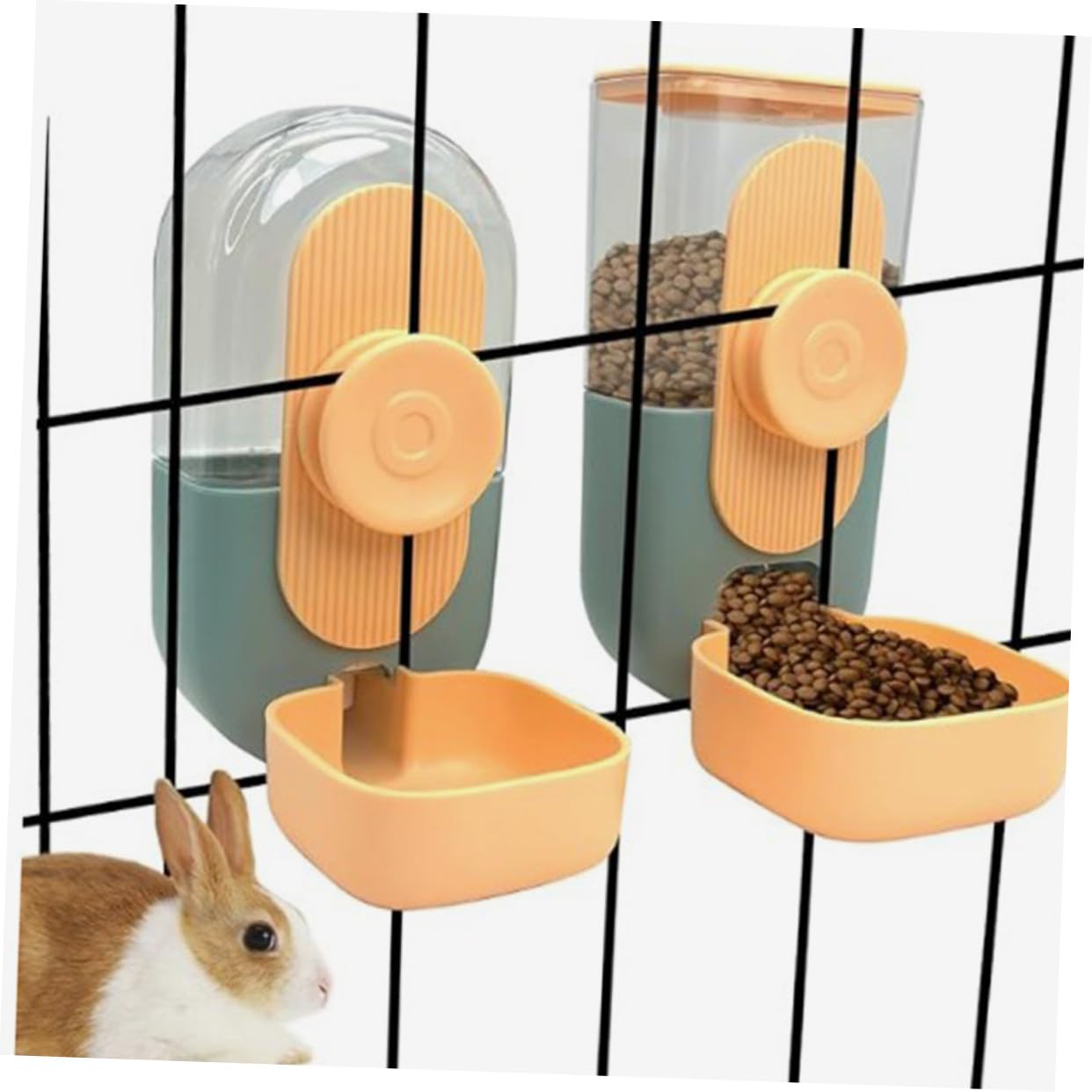 Dispenser Alimentare e Abbeveratoio Appeso per Piccoli Animali Blu e Arancione Alimentatore Automatico Compatto per Conigli Porcellini Criceti e Furetti Risparmio Spazio e Accesso