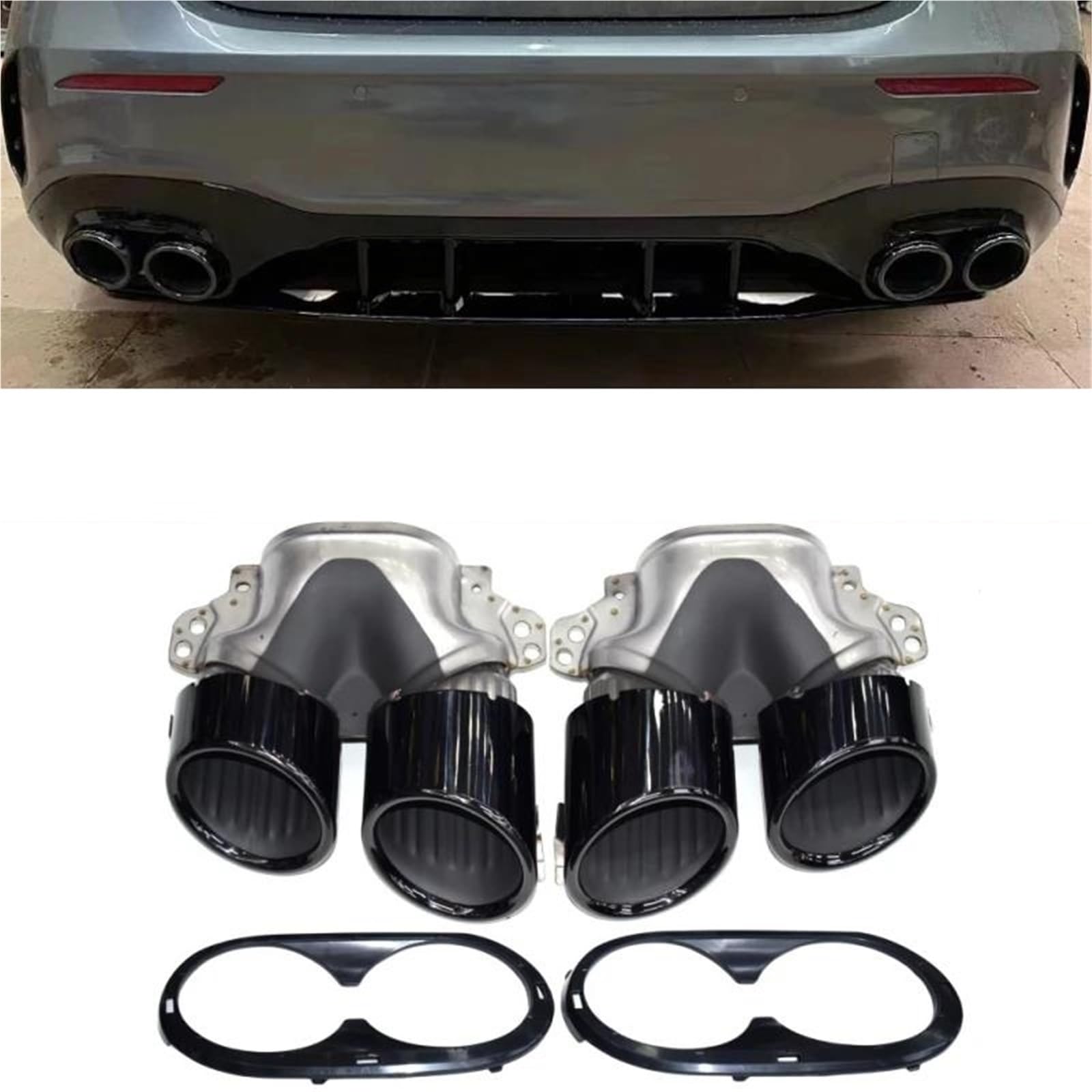 Rura Wydechowa Wydechowa Czterowylotowa Rura Wydechowa Ze Stali Nierdzewnej Dla Mercedesa Dla Benz A35 CLA34 GLA35 GLB35 Ulepszenie A45 CLA45 GLA45 GLB35 AMG(Silver)