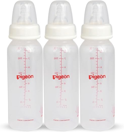Pigeon PERISTALTIC Nursing Bottle RPP 240ML (White) Nipple M - Pack of 3, Transparent (88157)
