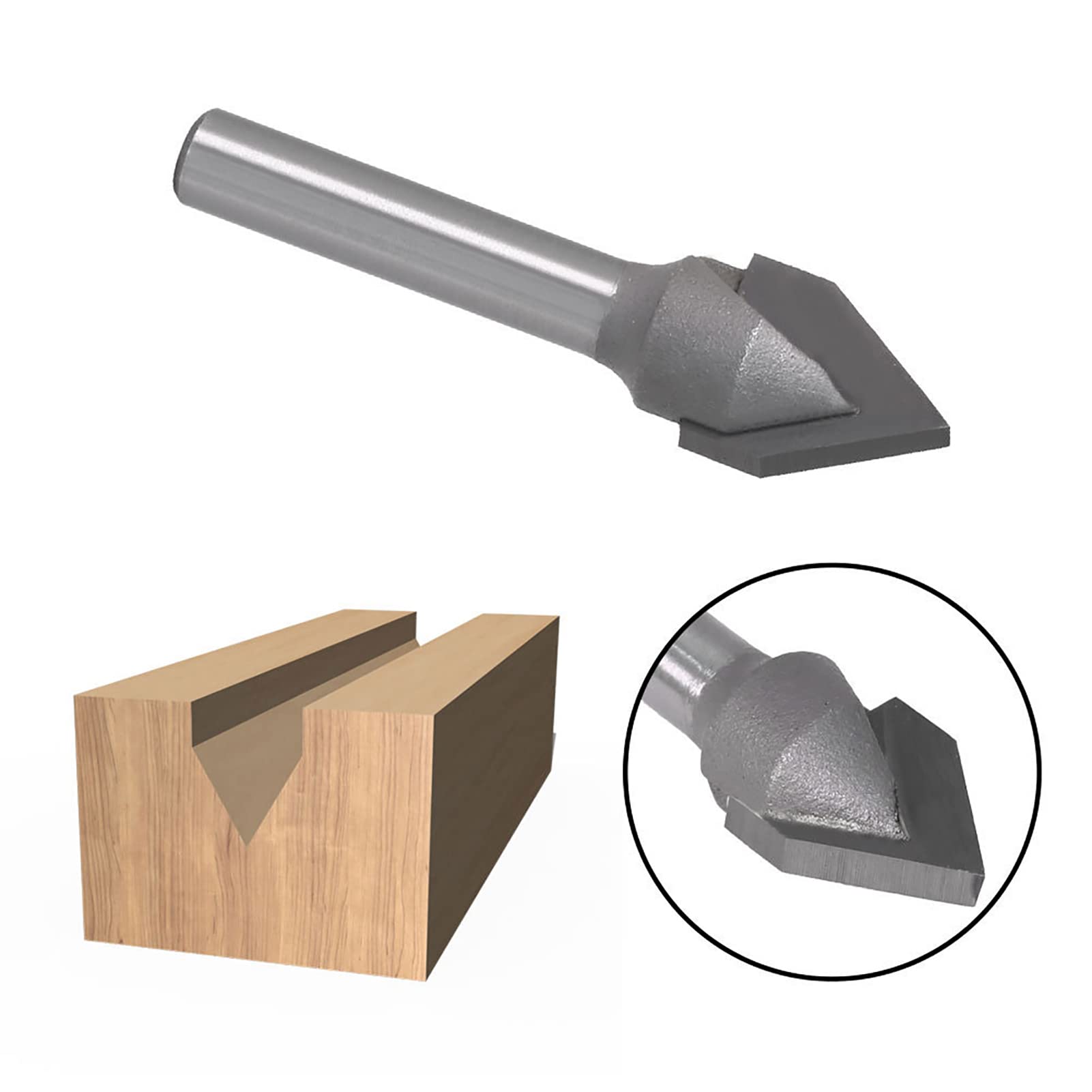 60-Grad-V-Bit, V-Nut-Fräser, CNC-Fräser, Fräser, 60 Grad V-Typ, 45# Kohlenstoffstahl, 6 Mm Schaft mit Legierungskopf, Holzbearbeitungswerkzeug (60-Grad-V-förmiges Messer 6X1/2)