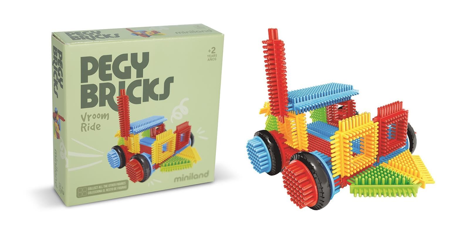 Miniland, Pegy Bricks: Vroom Ride, Children's Construction Set including 22 Pieces to Build a Car, Stimulates Imagination