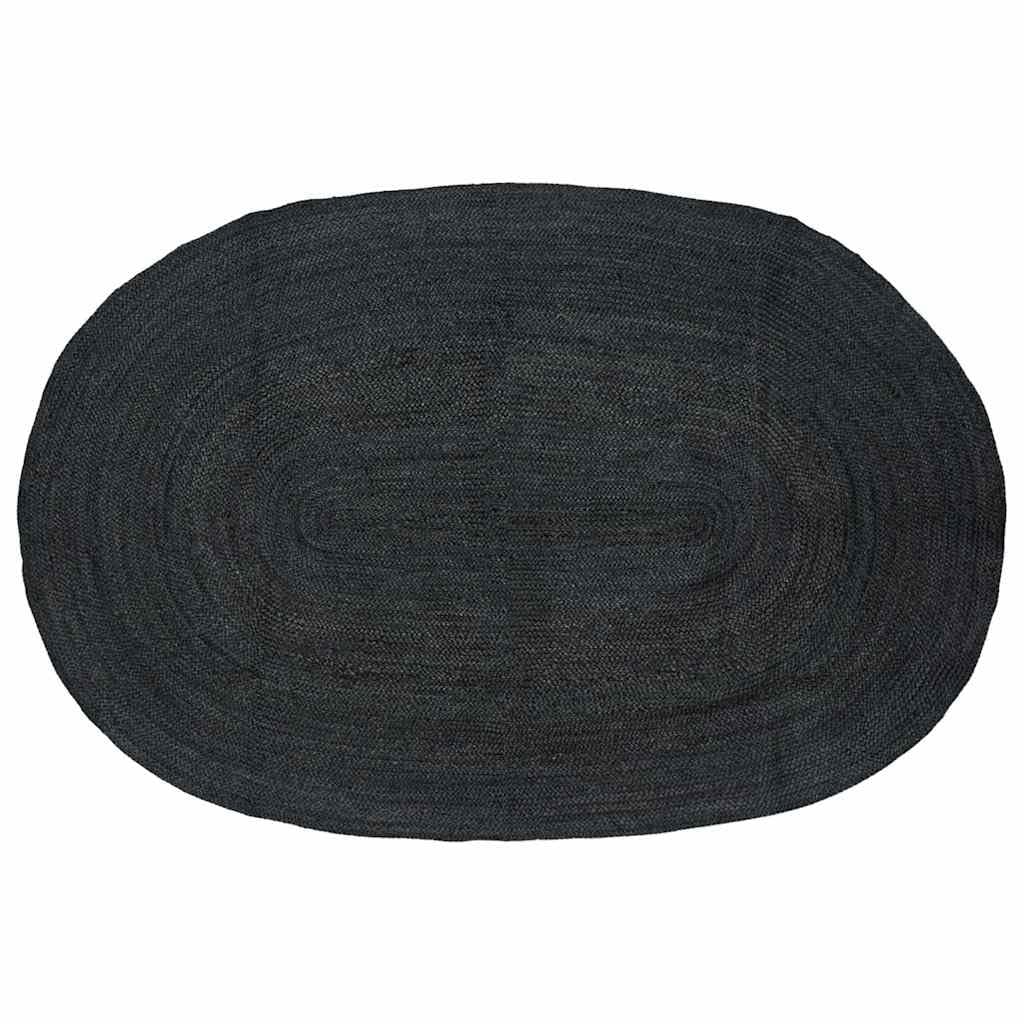 Tapis ovale noir en jute naturelle pour un salon chaleureux et moderne