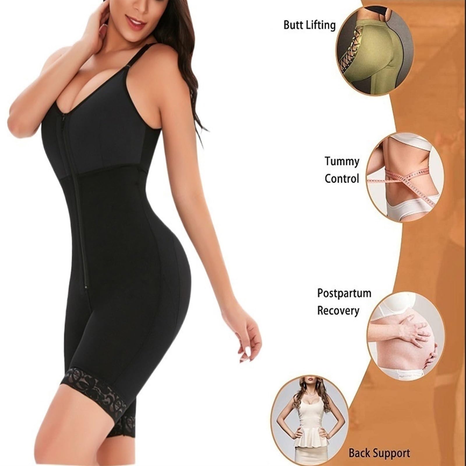 MMRTDJDR Etap 2 Fajas Colombianas Bielizna modelująca dla kobiet Body wyszczuplają brzuch Z zamkiem błyskawicznym po operacji