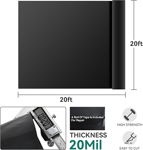 Miniatura 5 de YITAHOME LLDPE - Revestimiento de estanque de 20 x 20 pies, revestimientos para estanques de 20 mil para estanques al aire libre, un revestimiento