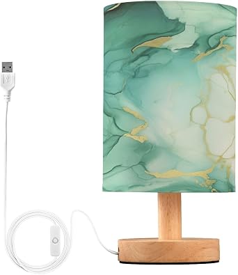 Jade Green Marble Texture Eye Care Bedside Table Lamp,Touch Control Nightstand Bedroom Lamp with USB Ports,LED Desk Night Light for Living Room Office