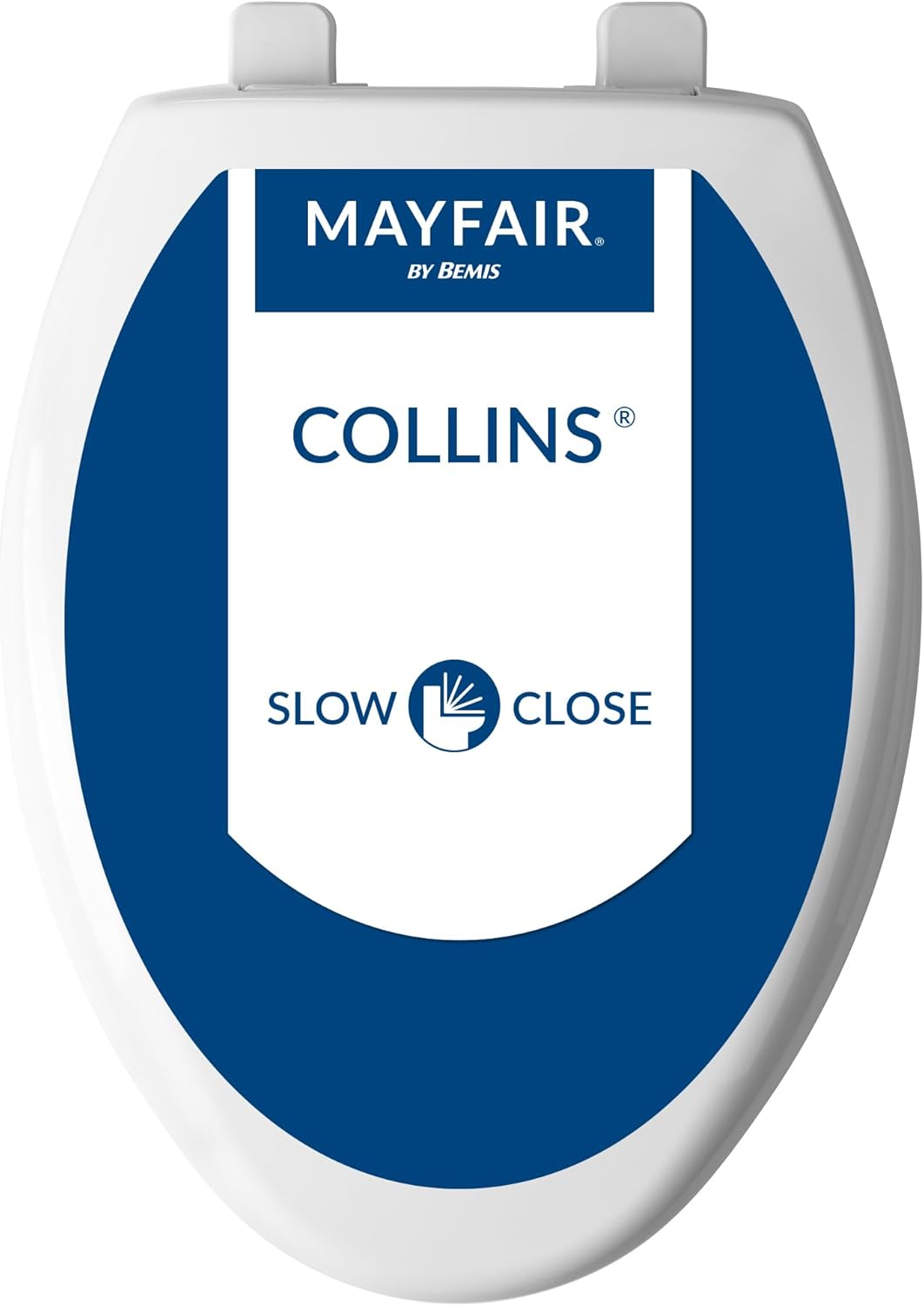 Mayfair Collins Slow Close Toilet Seat, Durable Plastic Seat with Extra Stability Bumpers and Secure Hinges, Made in USA, Elongated, White