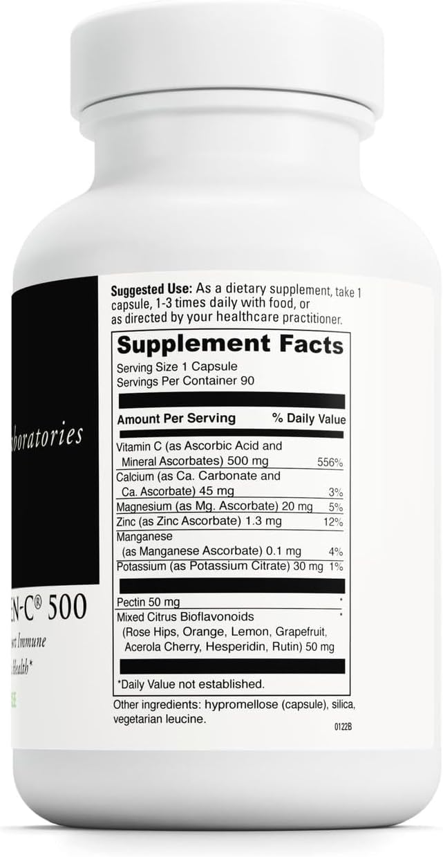 DAVINCI Labs Poten-C 500 - Dietary Supplement to Support Immune System Function & Collagen Health* - with Vitamin C, Calcium, Magnesium, Potassium, and More - Vegetarian - Gluten-Free - 90 Tablets