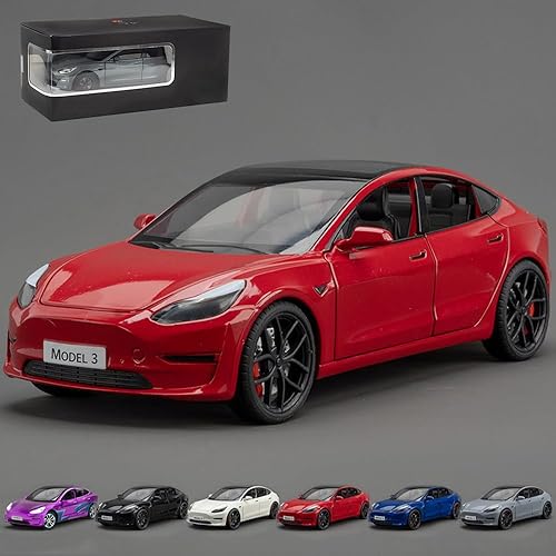 Coches de juguete a escala 124 compatibles con el modelo 3, autos de metal fundido a presión con luzsonido, juguetes de auto para niños y niñas de 3