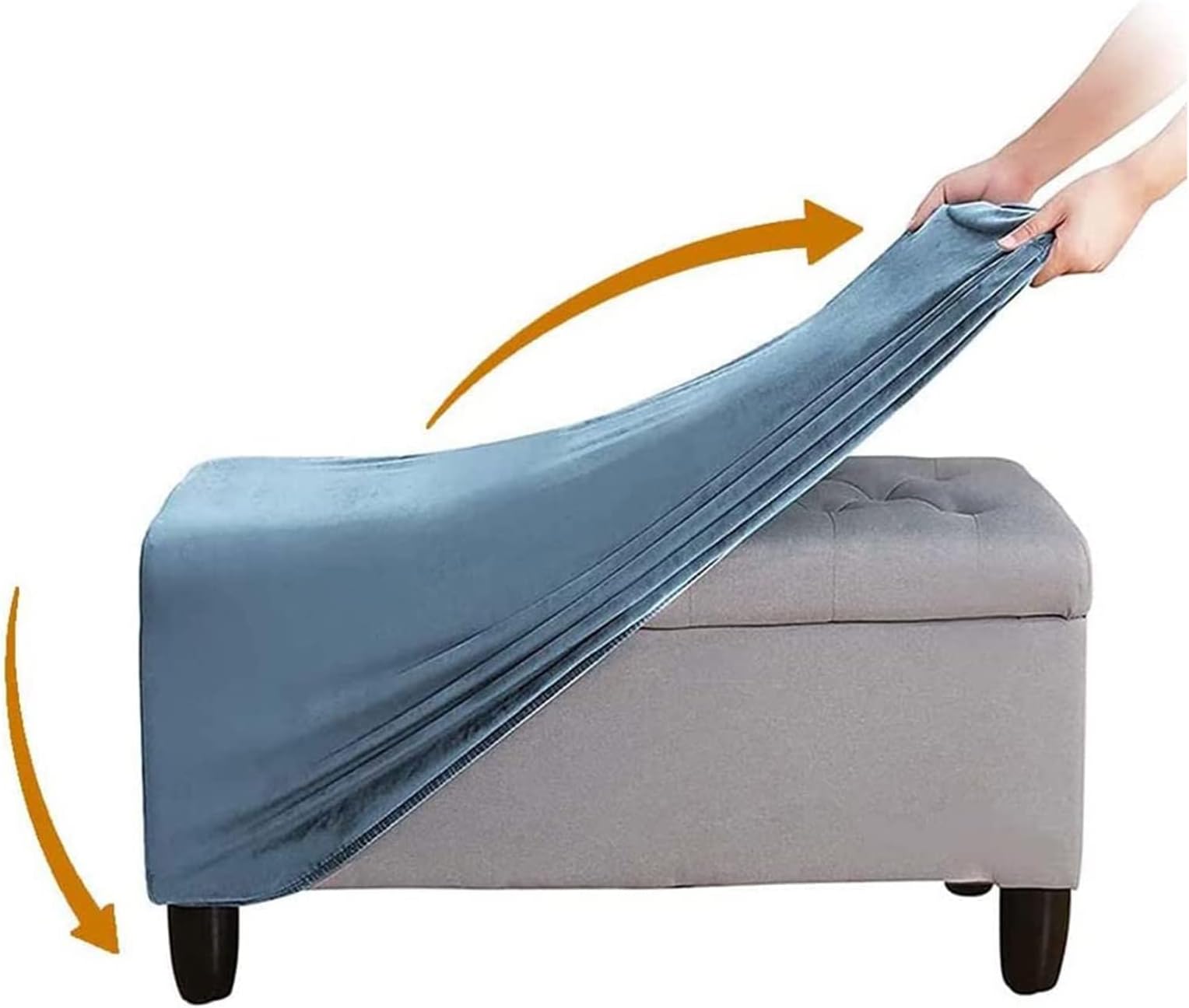 YXZN Ottoman Cover, Stretch Rectangle Velvet Ottoman Slipcovers of Foot Stool for Living Room, Folding Storage Furniture Protector (Cyan,X-Large)