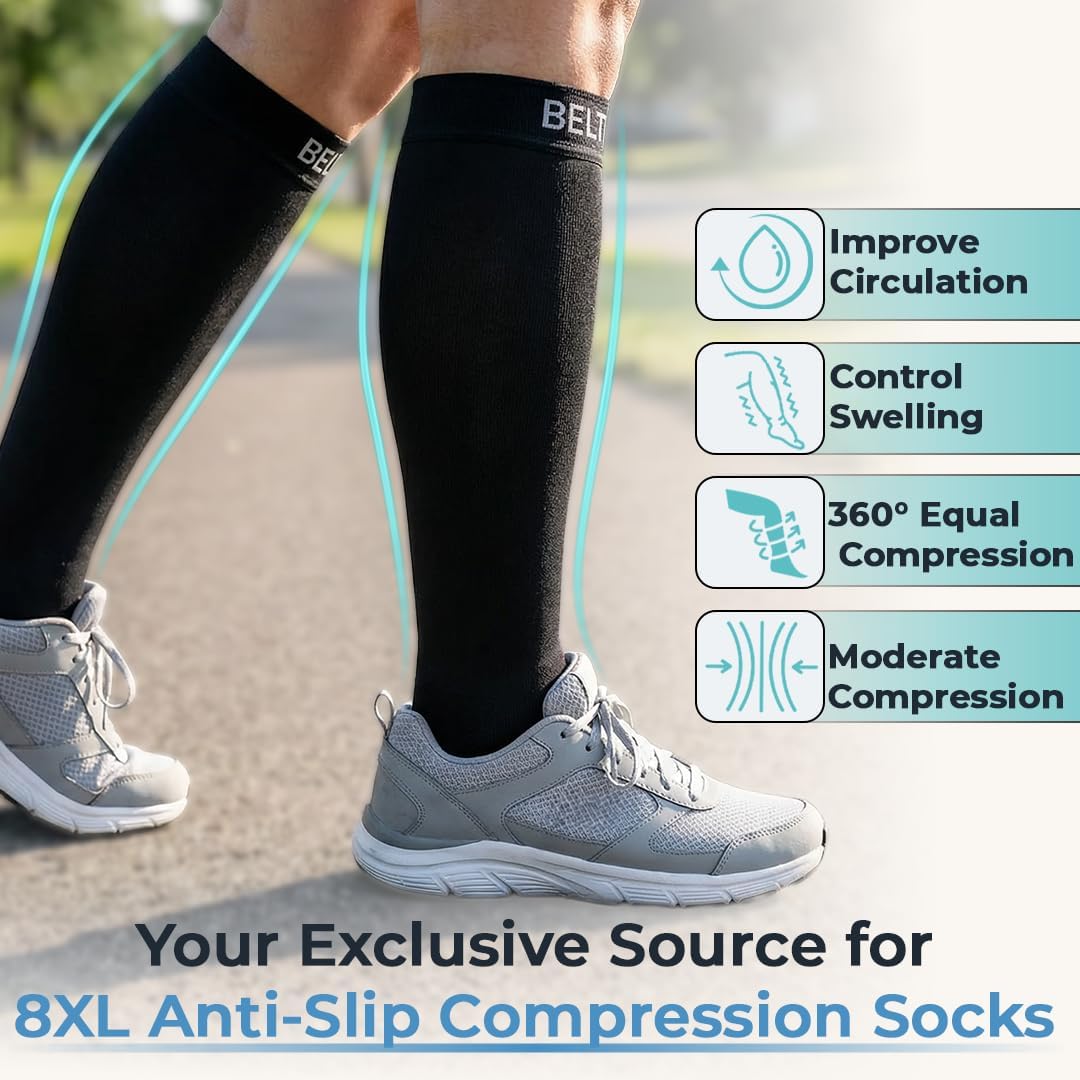 Beltwell® Extra Wide Compression Socks for Women & Men 20–30mmHg Plus Size Support for Swelling, Edema & Varicose Veins