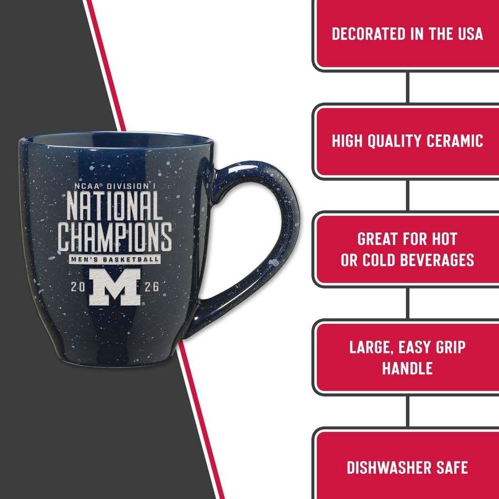 Uniquely Original NCAA Michigan Wolverines 2026 Men's Basketball National Champions Personalized 16 oz Team Color Laser Engraved Speckled Ceramic Coffee Mug