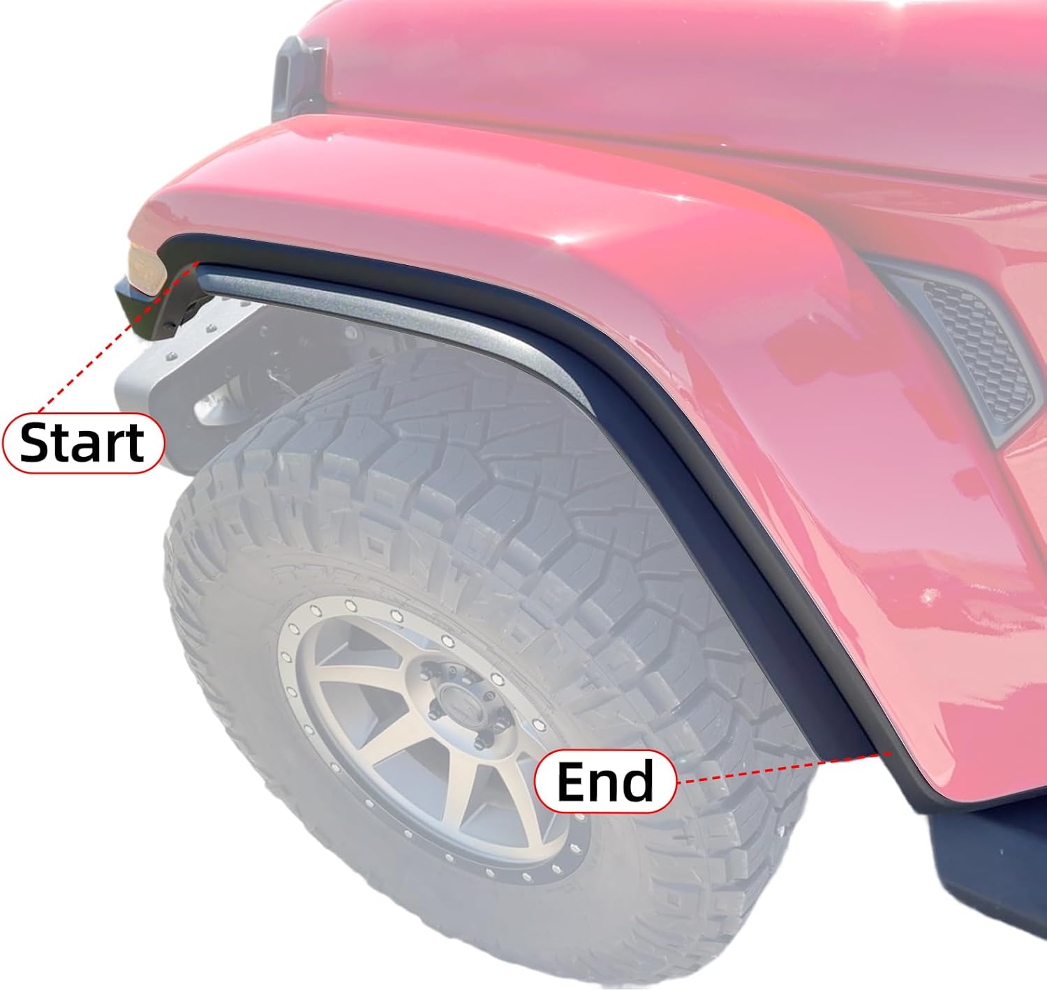 Pack of 4 Front & Rear Fender Flare Extension Extender Off-Road Wheel Flare Liner with Plastic Rivet Tool fits for Jeep Gladiator JT Rubicon/Mojave 2020-2025 On Wider Tire (for JT High-Line Fender)
