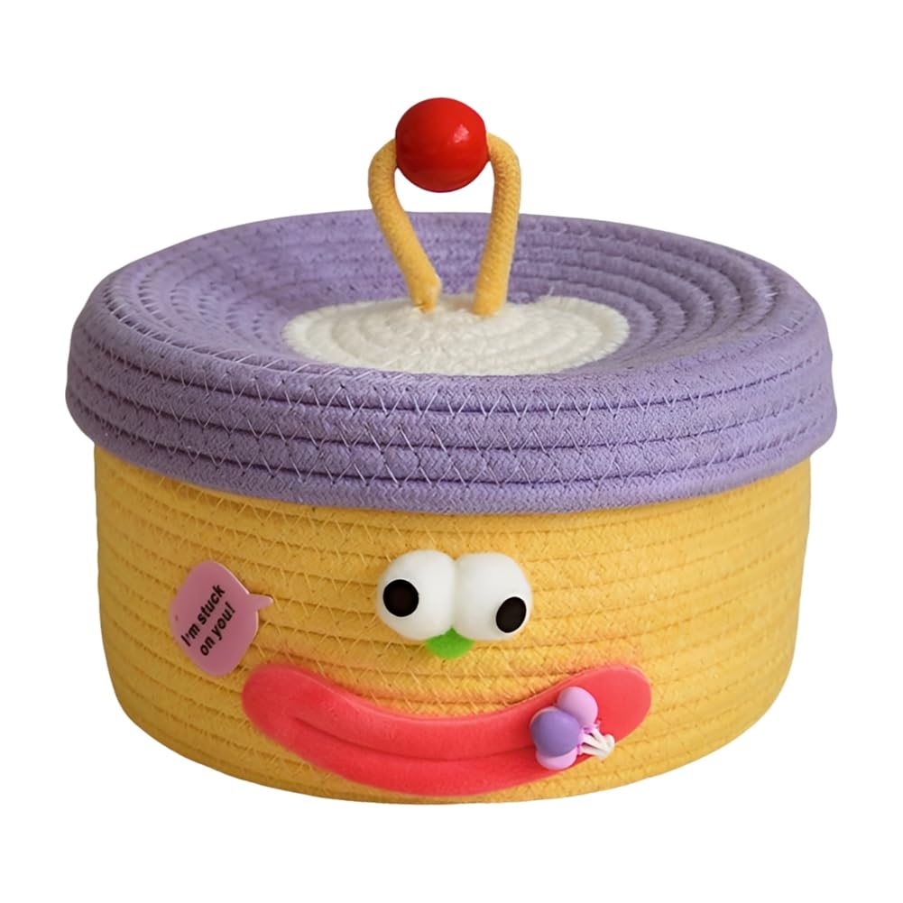 CTRLZS Desktop Storage Basket with Lid Woven Snack Storage Box Coffee Table Living Room Woolen Toys Storage Basket C