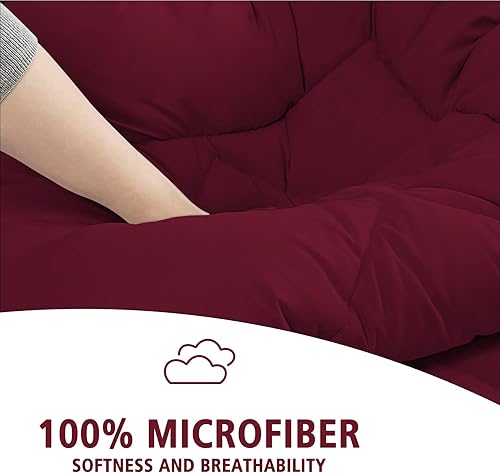 Miniatura 9 de JOLLYVOGUE Juego de edredón tamaño matrimonial, color rojo oscuro y negro, juego de cama reversible en una bolsa para todas las estaciones, juego de