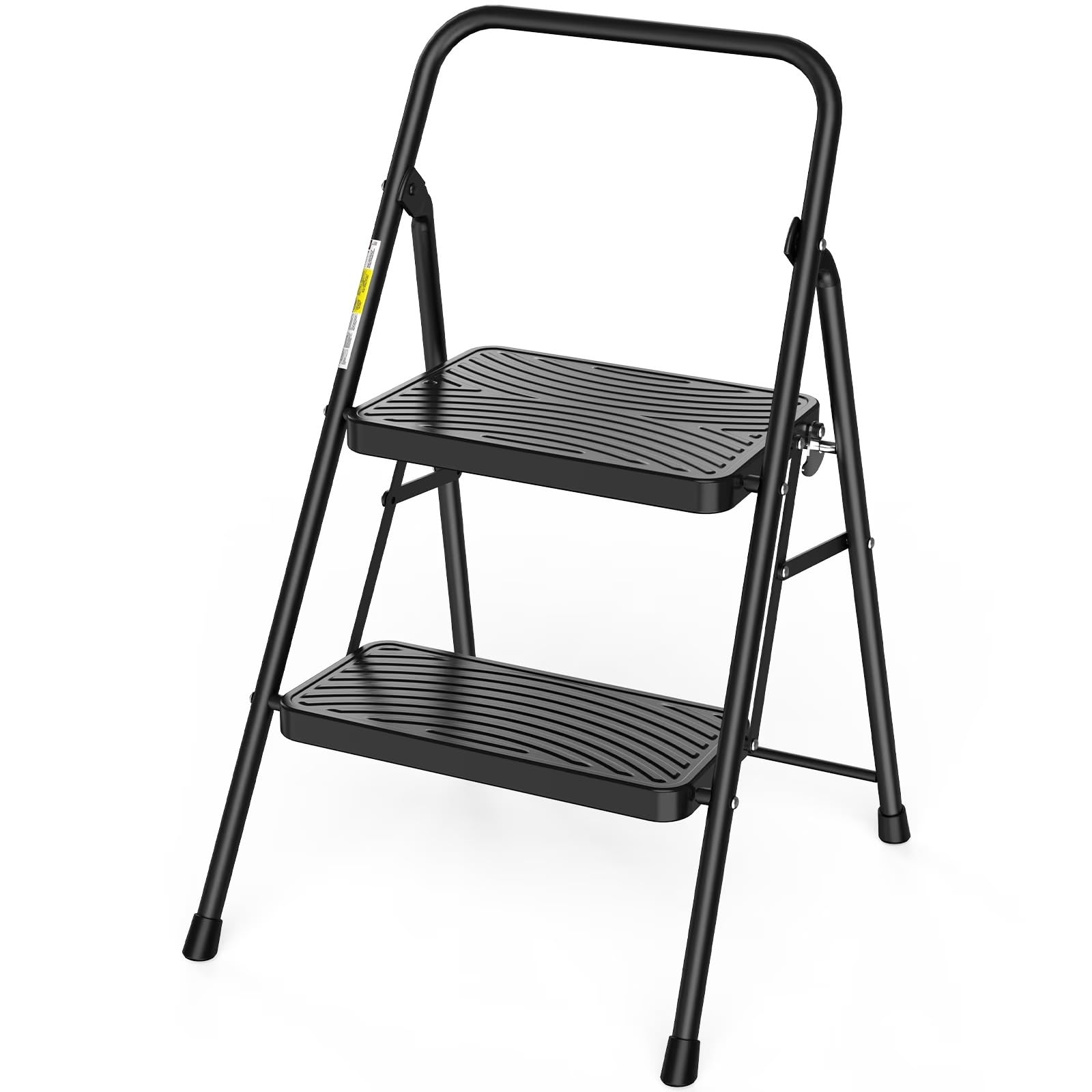 2 step stool, folding step ladder with anti-slip pedal, for kitchen, black