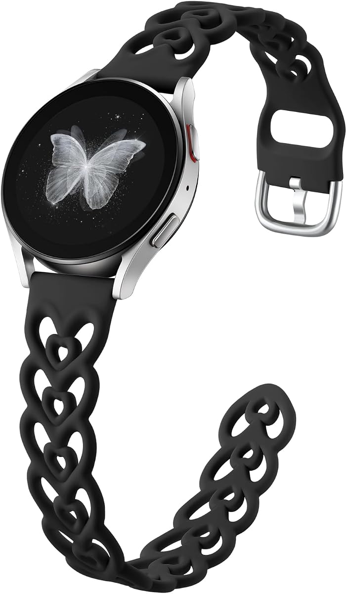 DaQin Hollow Double Hearts Band Compatible with Samsung Galaxy Watch 7/6/5/4/Active 2 40mm 44mm/Watch 6/4 Classic 43mm 47mm 42mm 46mm/5 Pro, 20mm Soft Silicone Sport Strap for Samsung Watch Band Women
