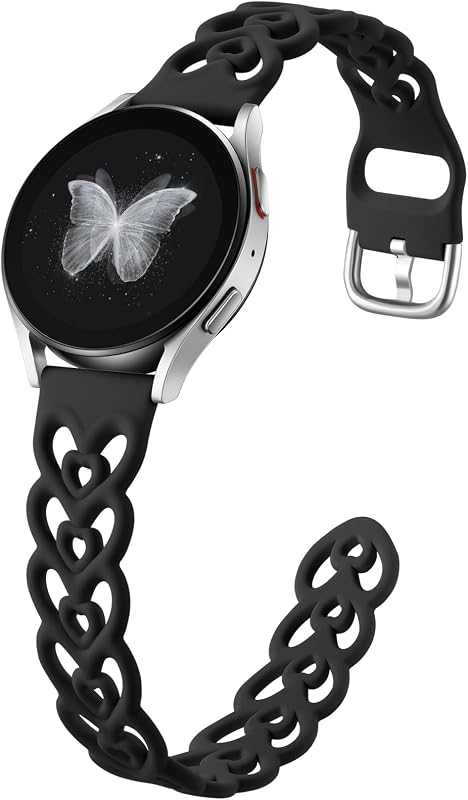 DaQin Hollow Double Hearts Band Compatible with Samsung Galaxy Watch 7/6/5/4/Active 2 40mm 44mm/Watch 6/4 Classic 43mm 47mm 42mm 46mm/5 Pro, 20mm Soft Silicone Sport Strap for Samsung Watch Band Women