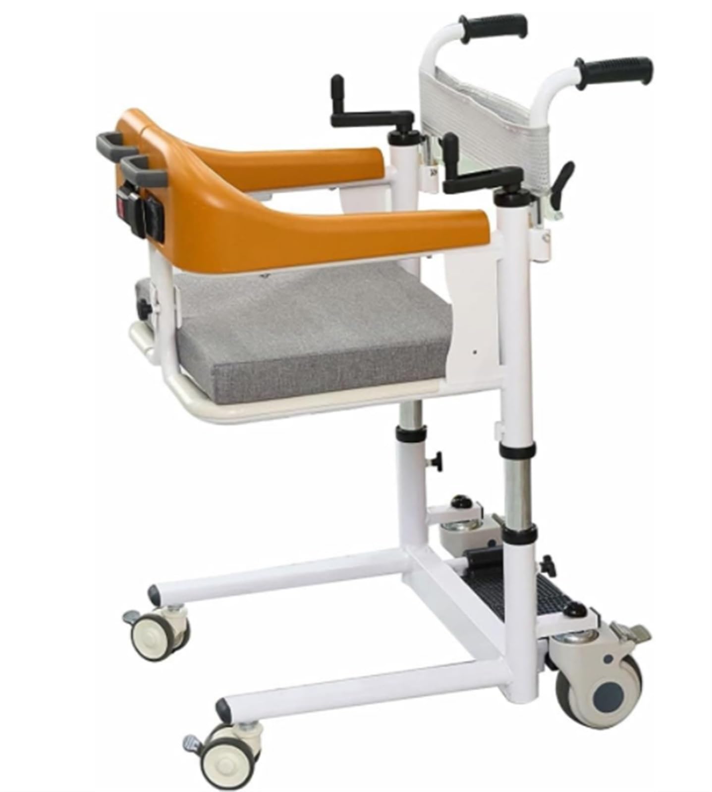 Grúa de traslado para Pacientes, Silla de Ducha para Personas Mayores con discapacidad, Asiento abatible de 180°, Silla de Transferencia con cuña, Silla de Ducha, 43 x 43 cm, Color Blanco.