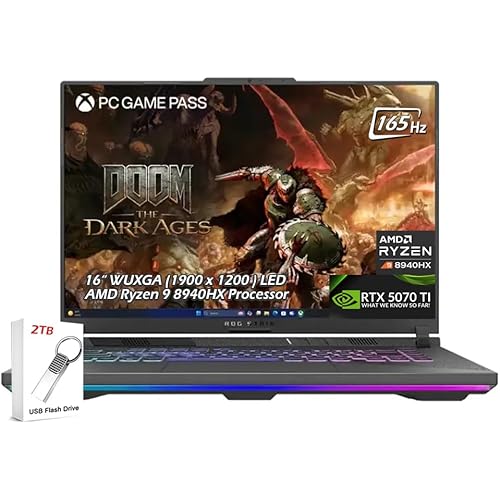 ASUS - ROG Strix G16 16" LED IPS 165Hz Gaming Laptop - AMD Ryzen 9 8940HX - NVIDIA GeForce RTX 5070Ti - 16GB RAM 1TB SSD - Wi-Fi6E Bluetooth BacklitKB Win11 - Eclipse Gray - 2TB USB Drive - W/GaLiMu