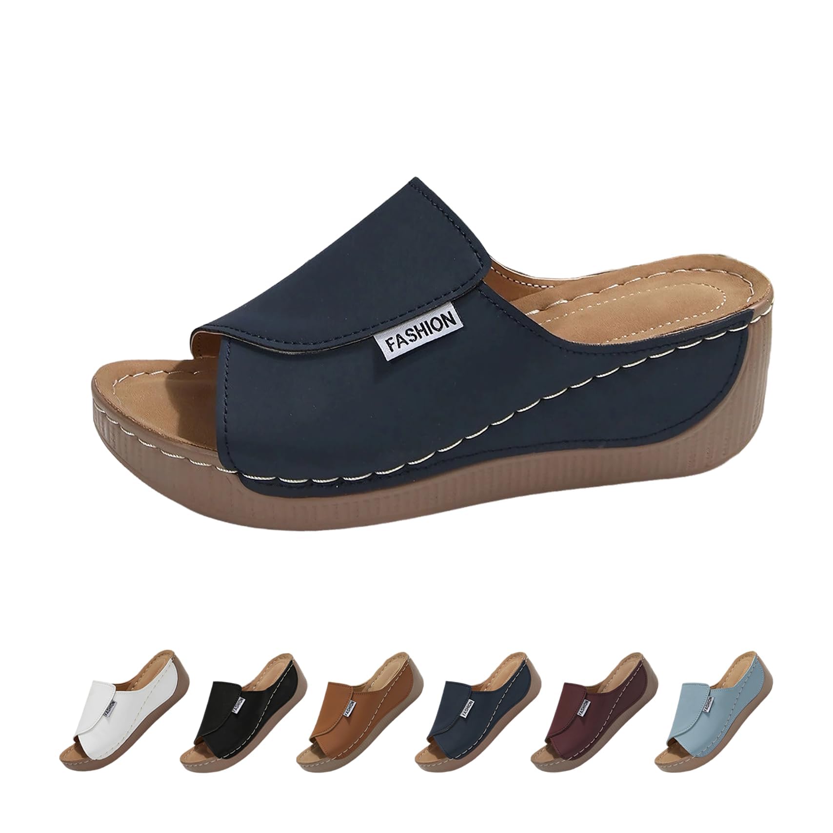 Comfortable Orthopedic Wedge Sandals For Women 2025,Breathable Summer Solid Color Platform Slip On Walking Sandals With Arch Support,Open Toe Wide