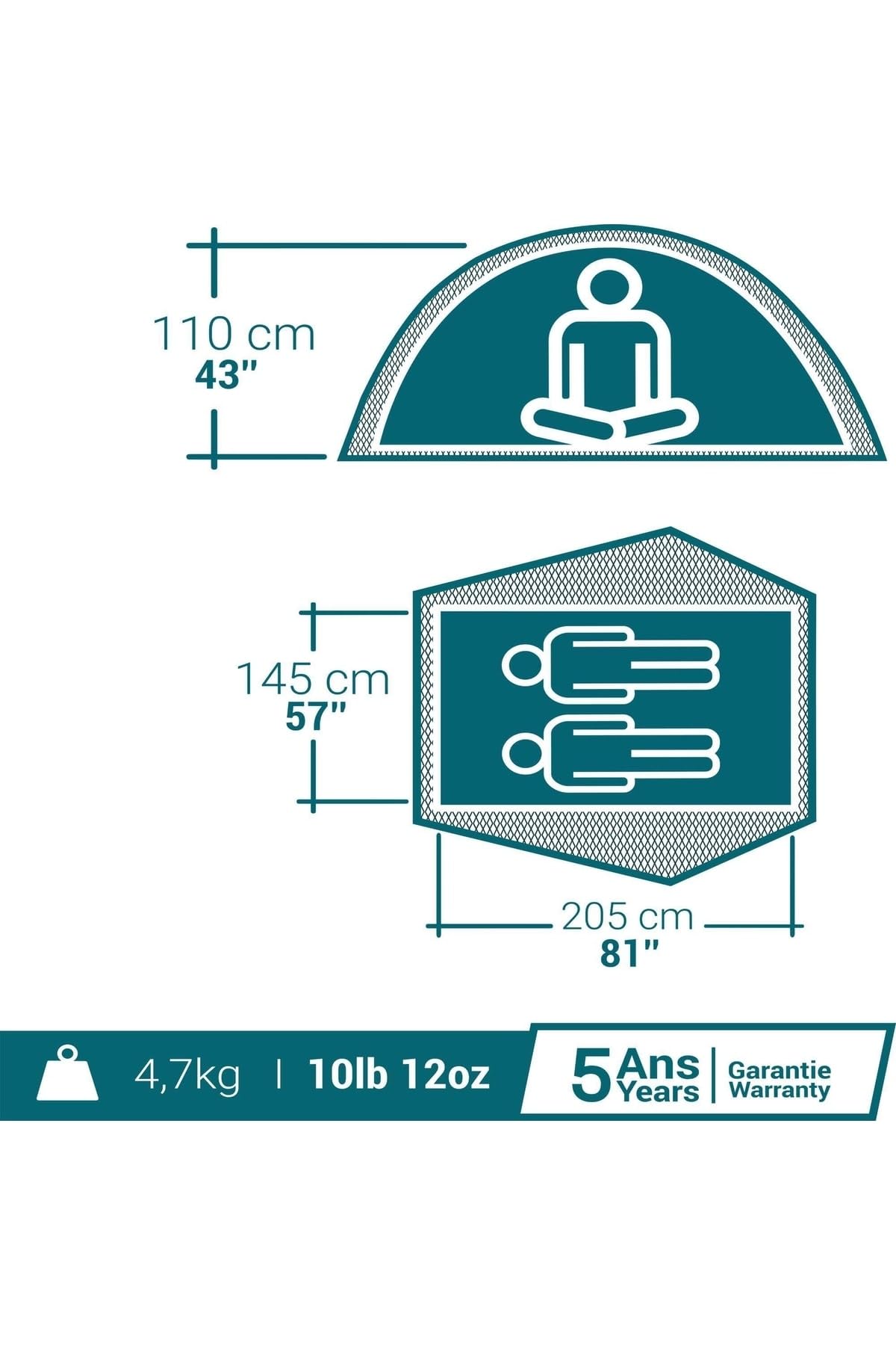 Quechua Tente de Camping - 2 Seconds Easy - 2 Places - Fresh & Black