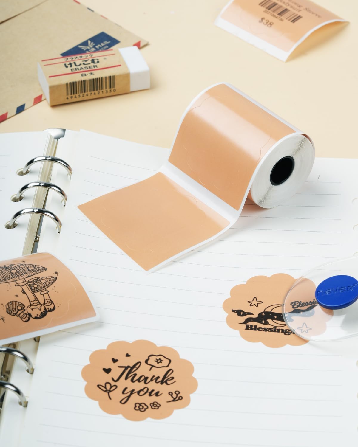 Phomemo Thermal Labels-Brown Round Kind of Flower Shaped 1.96" x 1.96"(50x50 mm) for Barcode,Address,Business,Logo,DIY,Home Tag, for M110/M220/M221/M100/M250 Label Maker, Black on Brown, 140/roll - Image 8