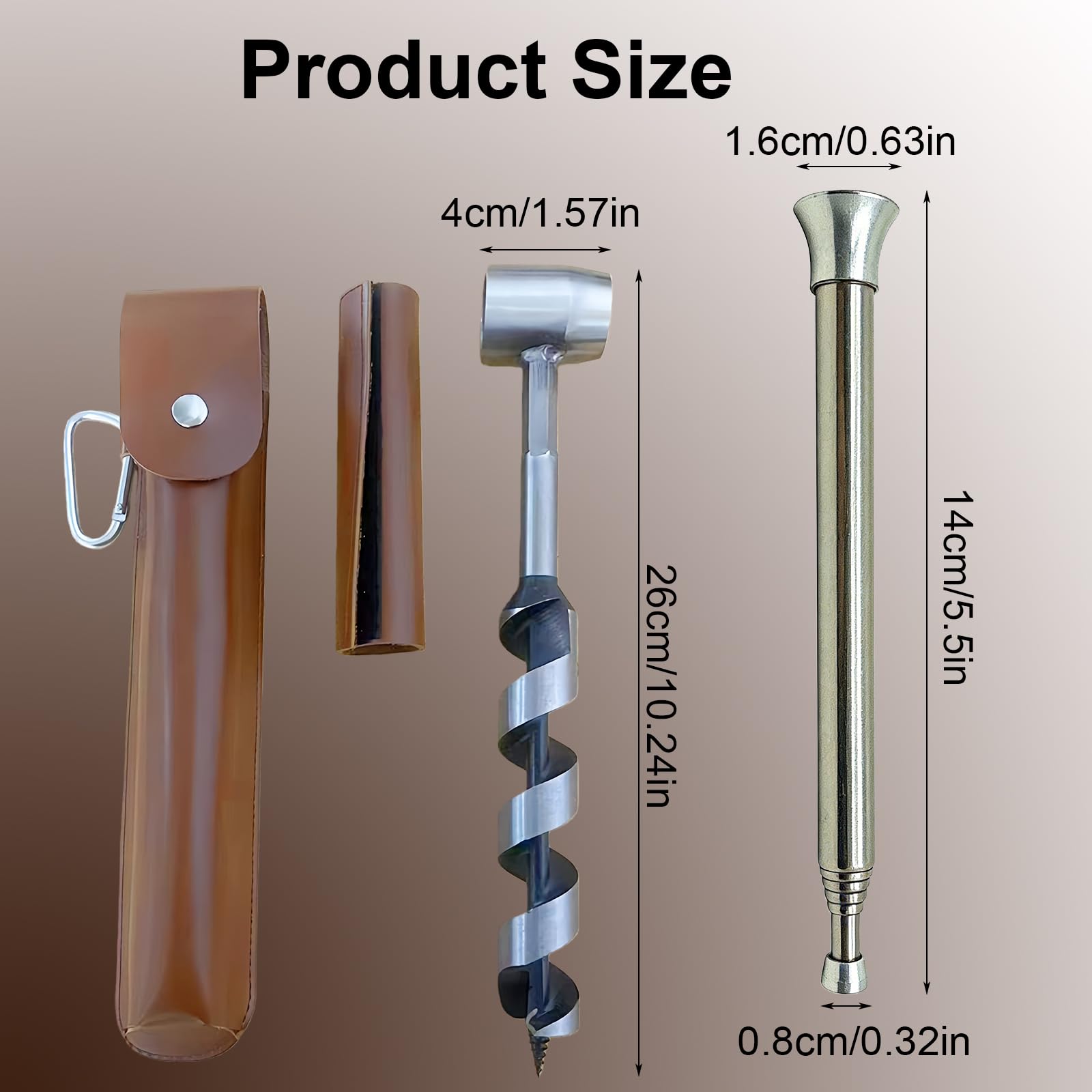 Bushcrafts Hand Auger, Handbohrer Bushcraft, Holzbearbeitung Handbohrer, Schlangenbohrer Bushcraft Mit Holster Und Blow Fire Tube Für Camping, Bushcrafts Und Outdoor Backpacking