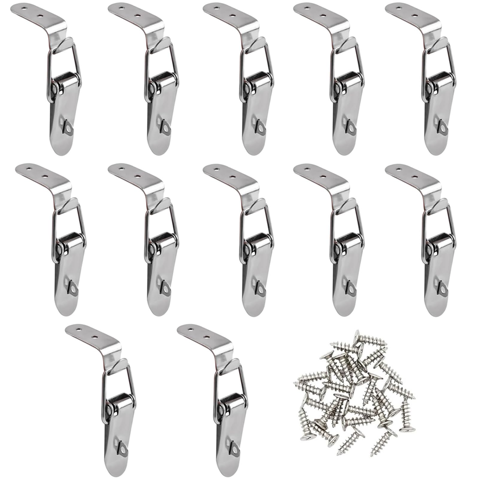 Tucireat 12 Pezzi Chiusura a Leva,Chiusura a Molla Con Viti,Chiusura Ad Angolo Di Sicurezza in Acciaio Inox,Chiusura a Scatto Per Scatola, Cassetta Degli Attrezzi, Cassetto, Armadio(76 x 24mm,Argento)
