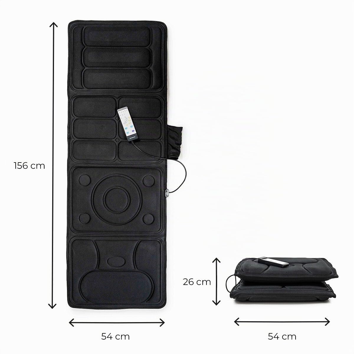 InnovaGoods® Colchón de Masaje eléctrico por Vibración de 10 motores, 5 modos de masaje, Función calor lumbar masajeador espalda con 4 zonas de masajes, ideal para cuello, espalda, lumbares y piernas