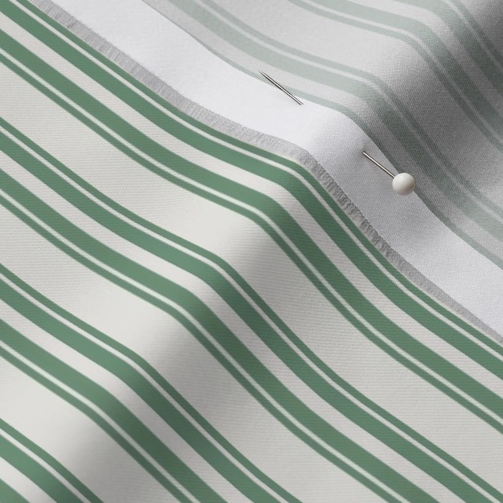 Spoonflower Fabric - Sage Stripe Ticking Pin Traditional Classic Cream Green Country Rustic Printed on Organic Cotton Sateen Fabric by The Yard - Sewing Quilting Apparel Home Decor