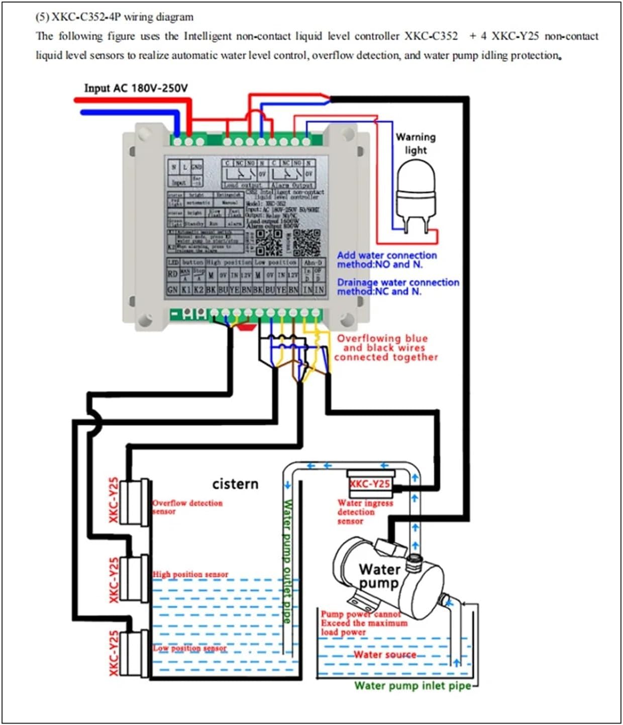 XKC-C352 Non-contact Level Controller Water Level Sensor Level Sensor Automatic Water Replenishment Water Tank Sensor(C352- No sensor)