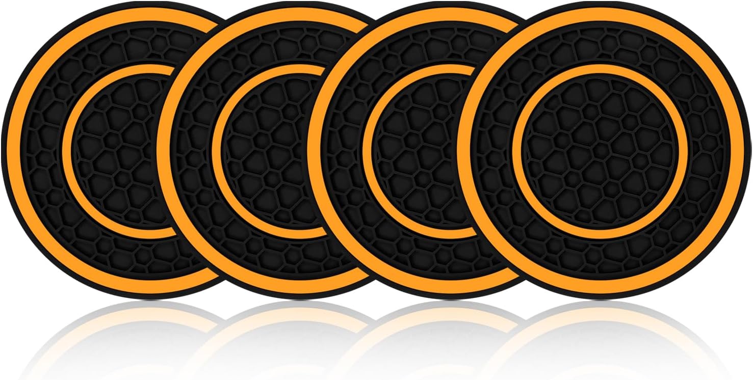 4 PCS Car Cup Holder Coasters, Non-Slip Dustproof 2.75 Inch Car Coasters for Cup Holders, Car Interior Accessories Cup Holder Insert Coaster, Auto Insulated Drink Mat for Most Vehicles (Orange)