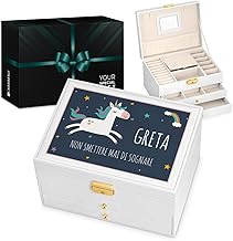 Maverton Personalised Jewellery Box for Girls – Elegant Customisable Box with Photo – Jewellery Box with Print for Children – Organizer for Christening or Communion – Unicorn