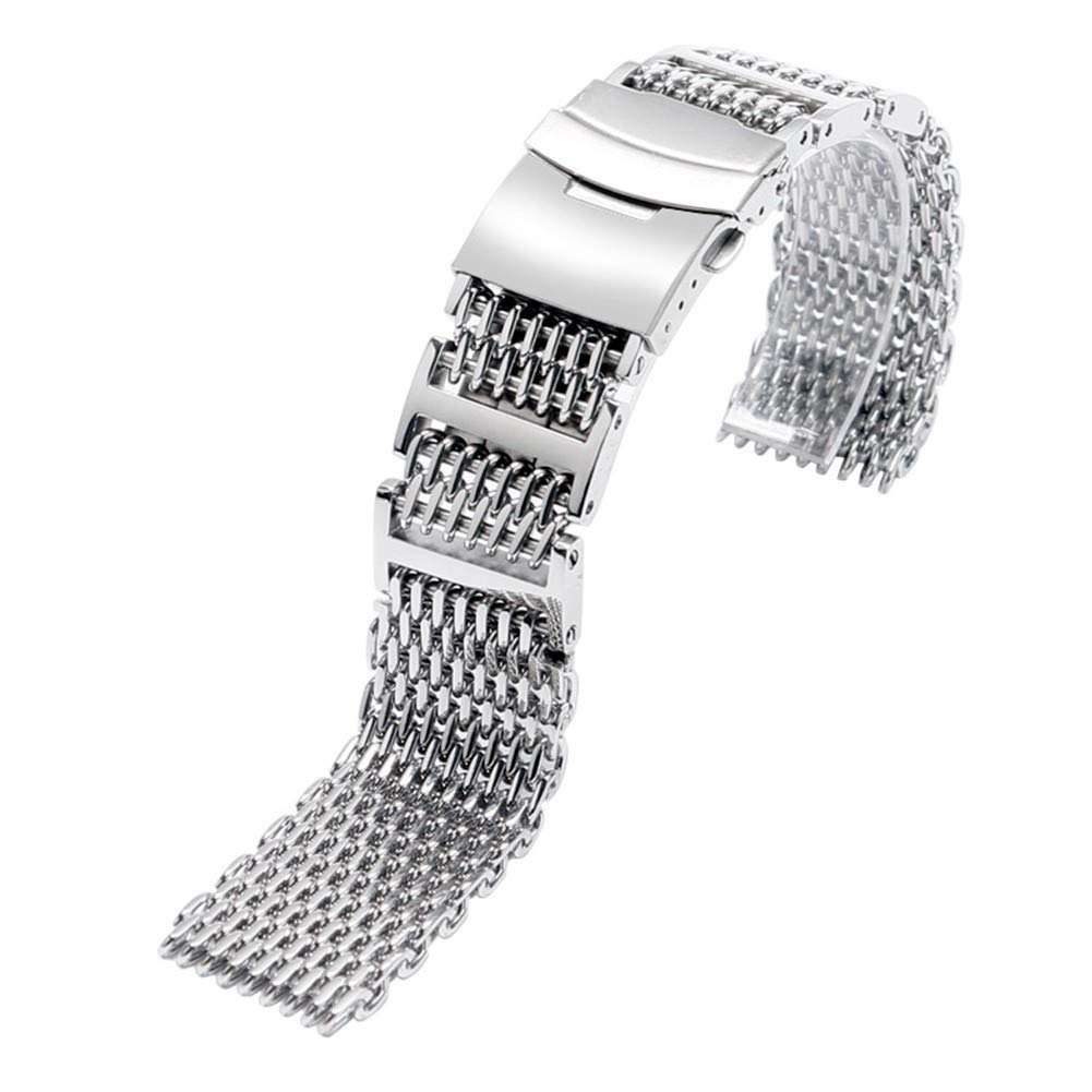 Cinturino per Orologio 20/22/24mm Maglia Argento Cinturino di Ricambio Cinturino in Acciaio Inossidabile da Uomo Chiusura Pieghevole con Cinturino di Sicurezza Cinturino per Orologio