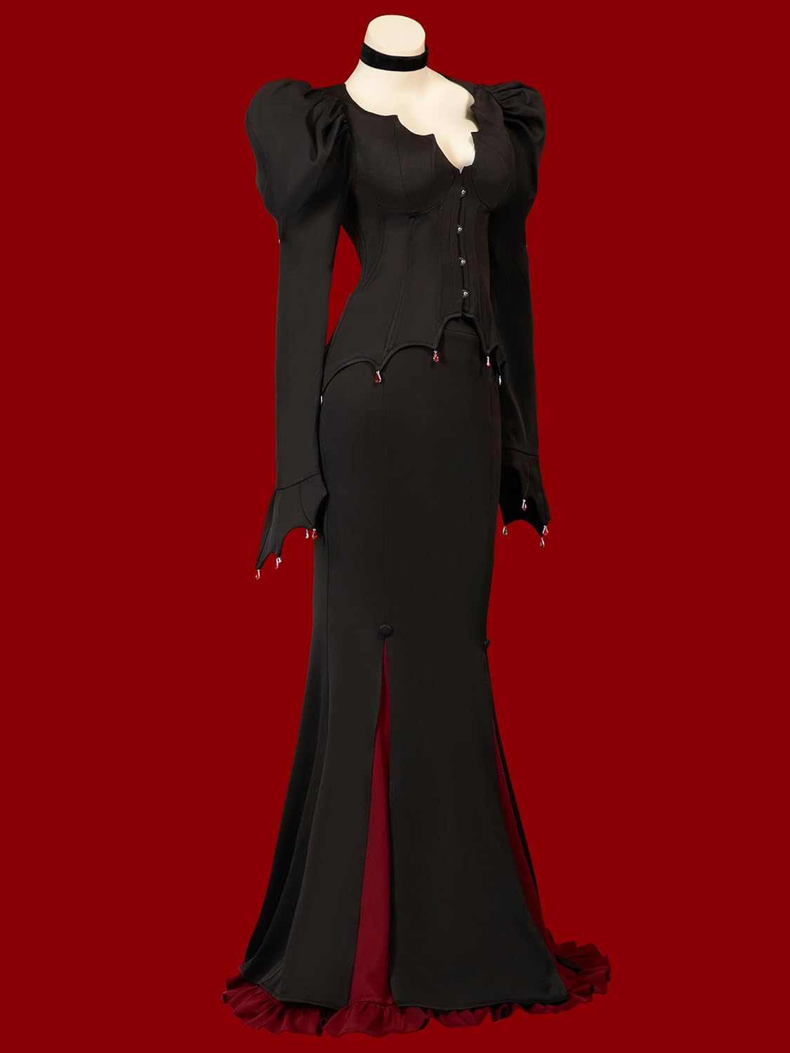 MEOWCOS Women's Halloween Dress Gothic Black Bat Style Bodycon Maxi Dress