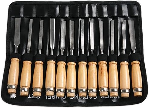12pcs Wood Carving Hand Chisel Set Woodworking Professional Lathe Gouges Tools (A)