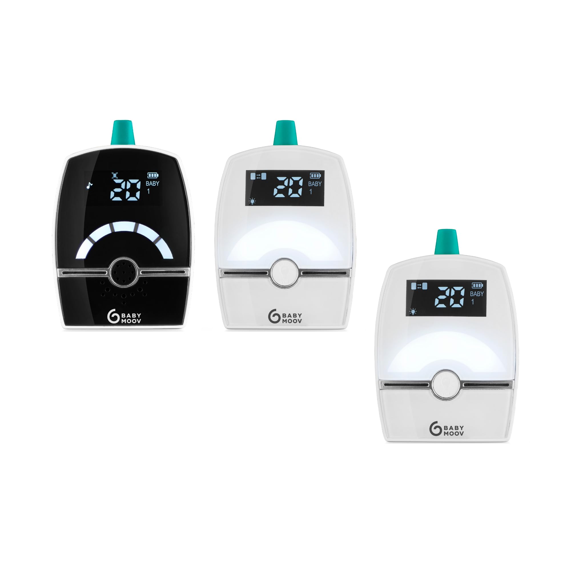 Babymoov Babyphone Audio Premium Care & Trasmettitore addizionale, Bassa emissione di onde con rilevatore di movimento, Portata 1400m, Notturno, Sonagli, Sensore di temperatura, Walkie-Talkie