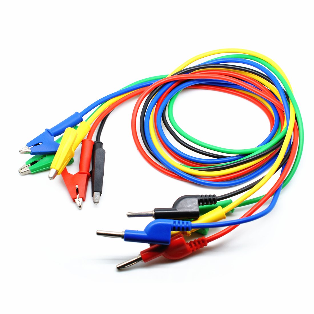 Oiyagai 5-Color 4mm Banana Plug to Alligator Clip Test Leads, 1m Dual-Ended Multimeter Leads, 15A 1000V for Lab, Power Supply & Electrical Testing