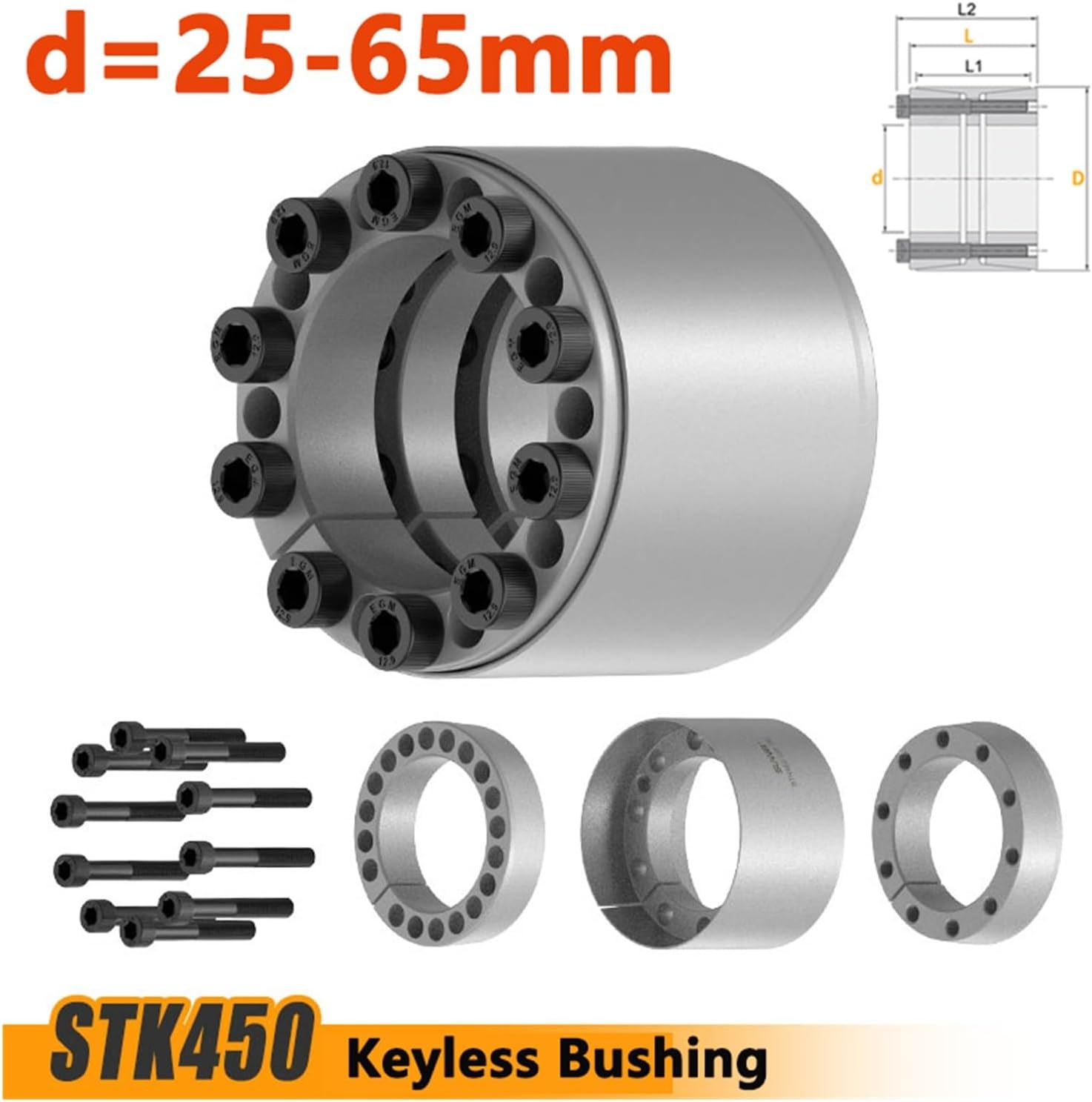 Coupling Expansion Bushing 1pcs STK450 Keyless Connection Tension Shaft Locking Assembly Device Sleeve Diaphragm Disk ID 25-65mm(STK450-65x95x64mm)