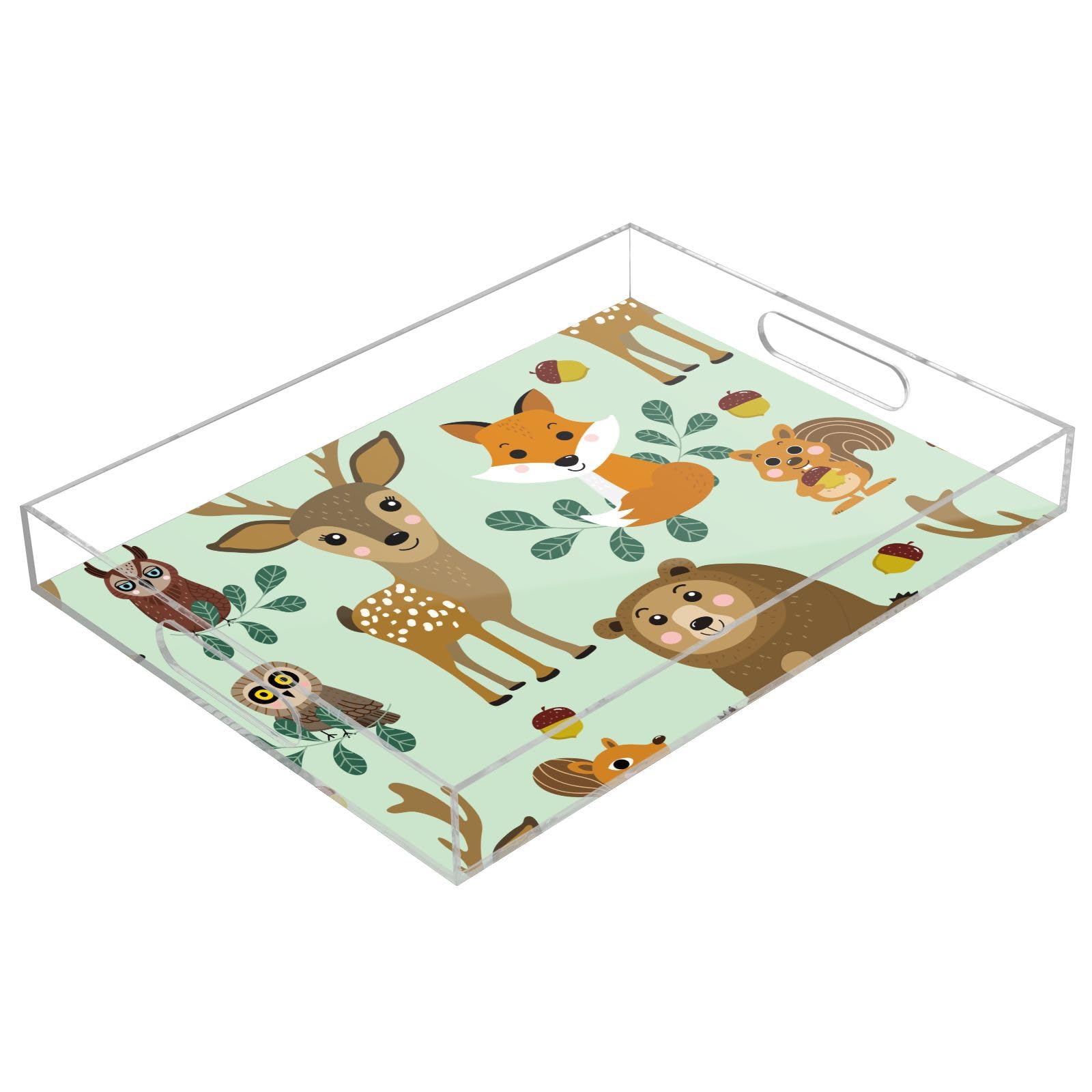 Bandeja transparente de mesa transparente con asas, bandeja decorativa acrílica de 12 x 16 pulgadas, bandeja decorativa de animales personalizados, bandejas impermeables para servir