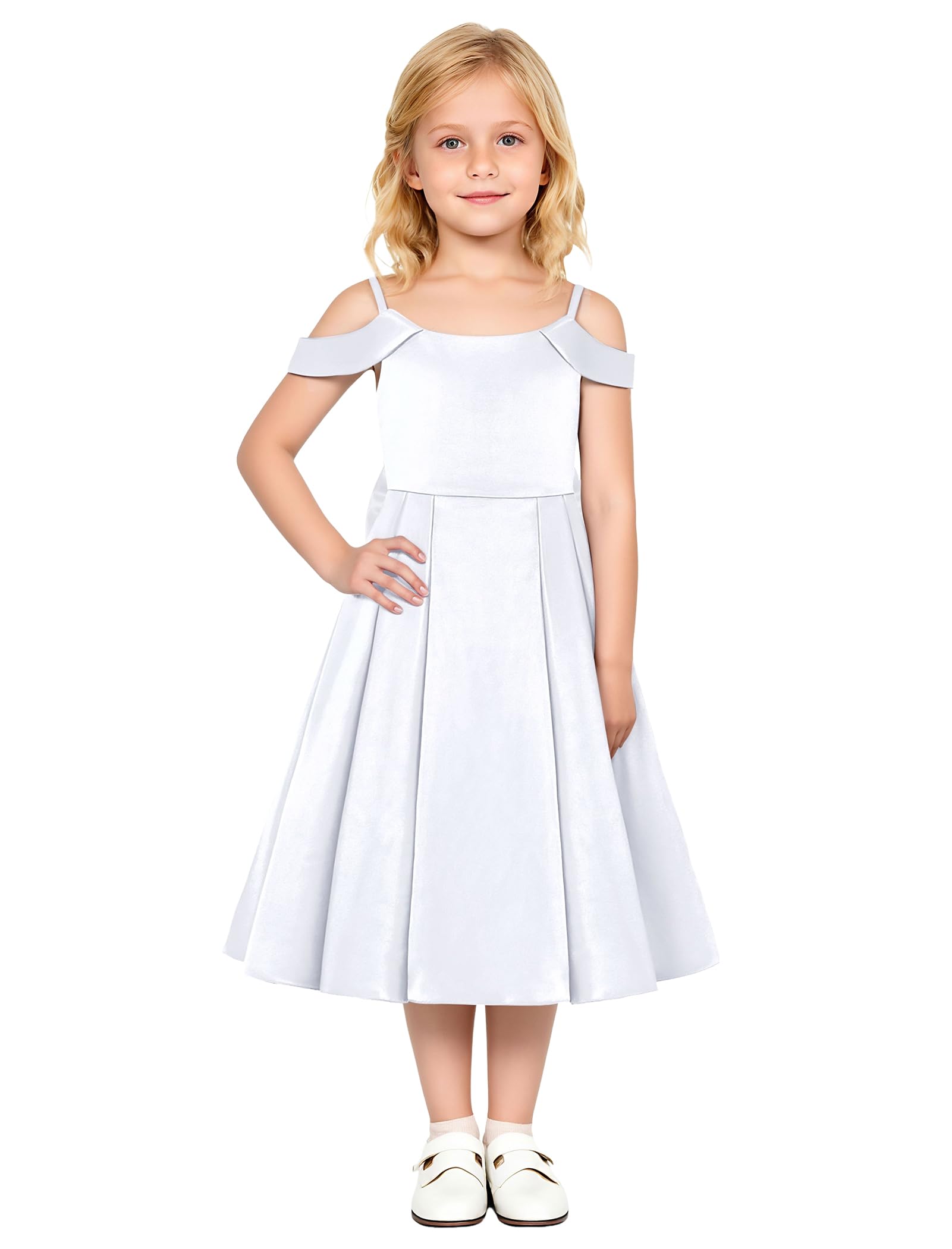 IWEMEK Abito da sera da ragazza in raso senza maniche con volant elegante per cerimonia di compleanno battesimo principessa