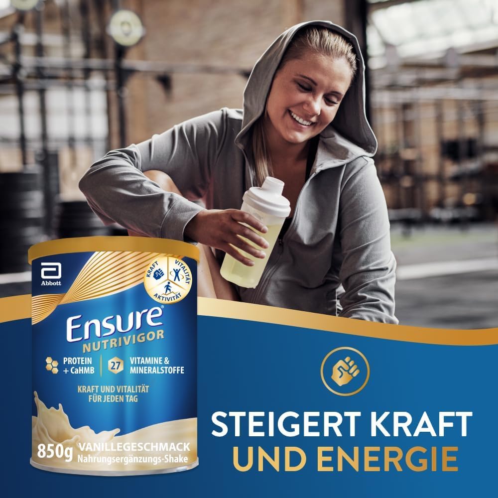 Ensure NutriVigor Vanille 850g Nahrungsergänzungsshake: Proteine, 27 Vitamine & Mineralstoffe, Vitamin C, Vitamin D, Zink und Magnesium – Für eine gesunde, ausgewogene Ernährung
