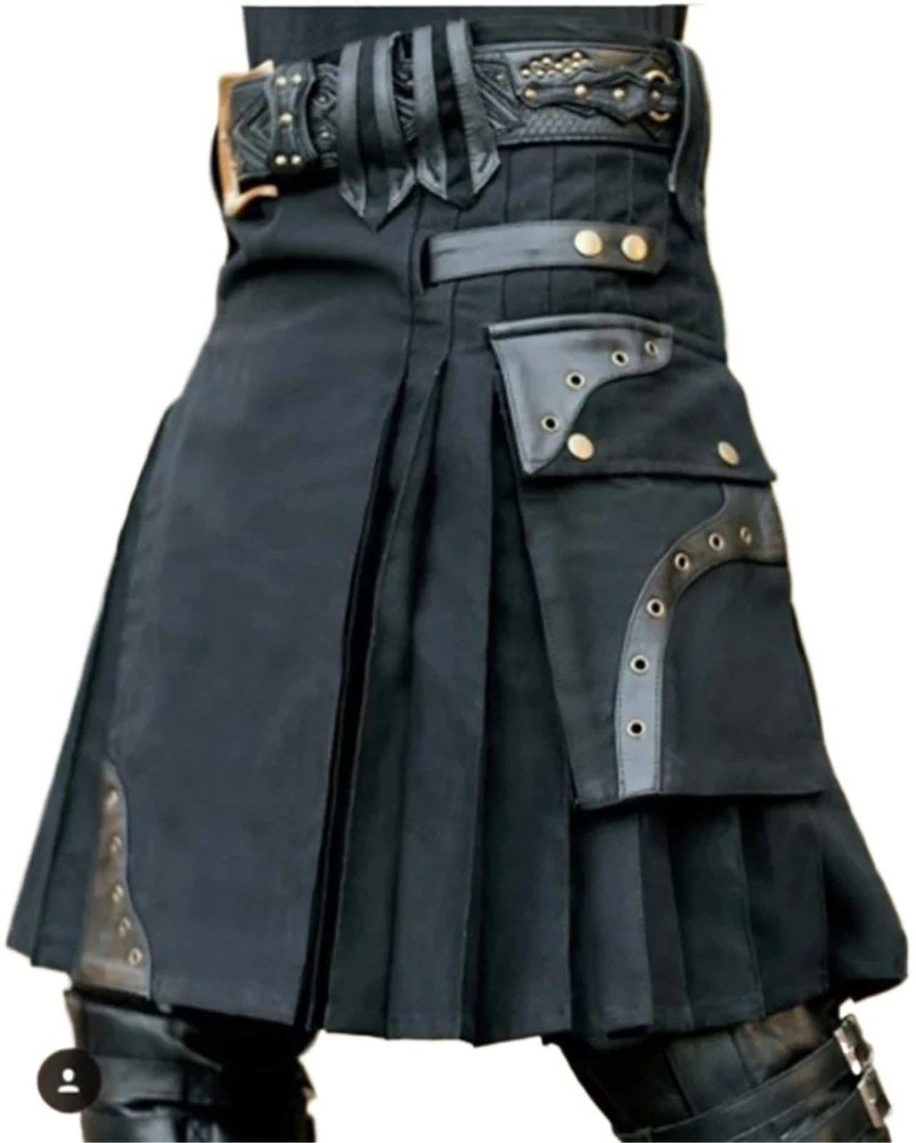 Schottenrock Herren Echt Schwarz & Rot Leder Gladiator Kilt mit flachen Frontplatten Scottish Kilts Utility(XXXL)
