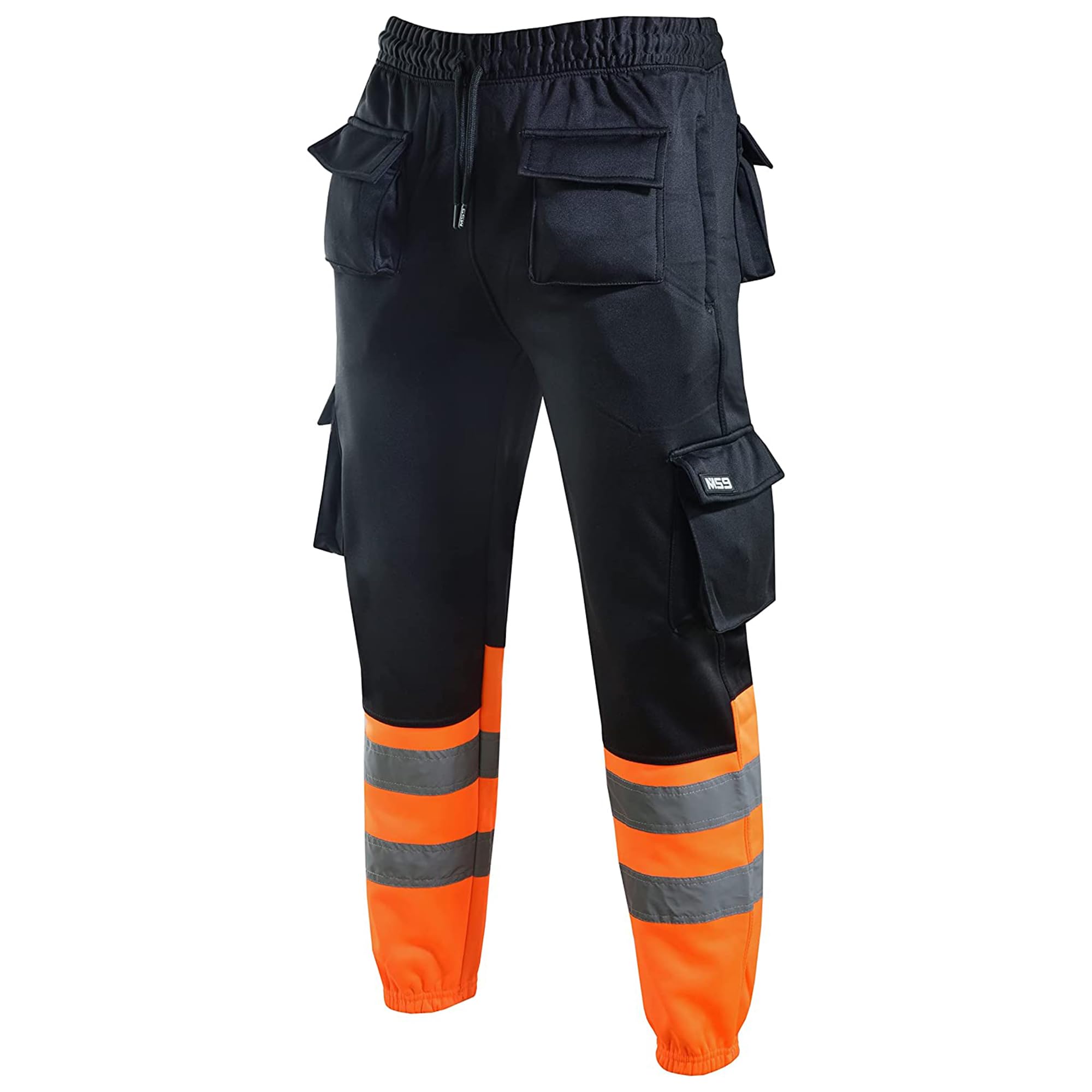 MS9 Mens Hi Viz Vis High Visibility Fleece Cargo Work Trousers Joggers Orange
