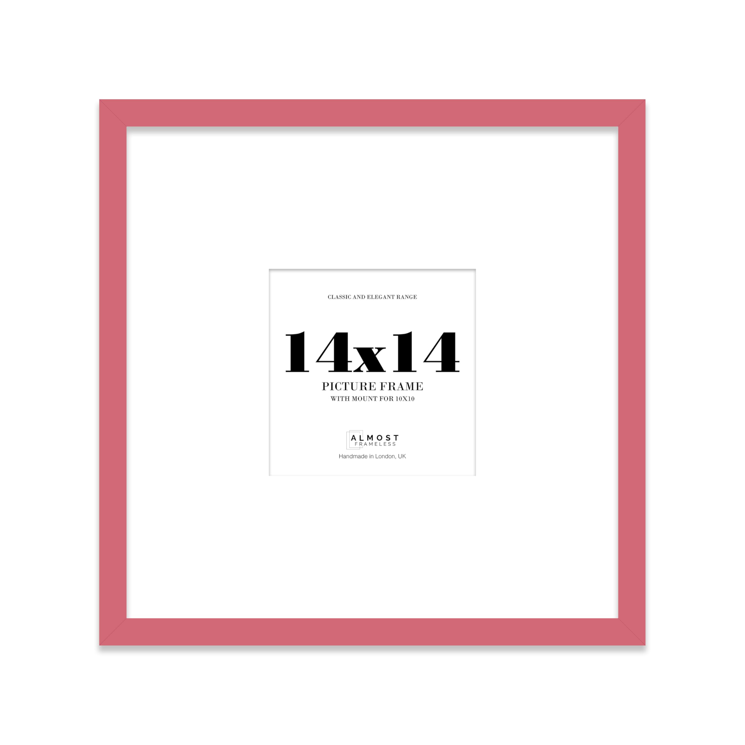 14x14" Square Picture Frame, Display Pictures 10x10" With Mat or 14x14" Without Mat, Wall Hanging & Free Standing Photo Frame, Pink, 1 Pack