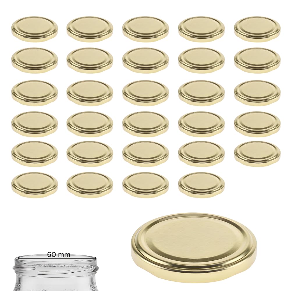 mikken 30 Lids TO 70/7.3 cm Pasteurisable for Jam Jars Twist-Off Replacement Lid Screw Lid for Jars, Preserving Jars, Gold