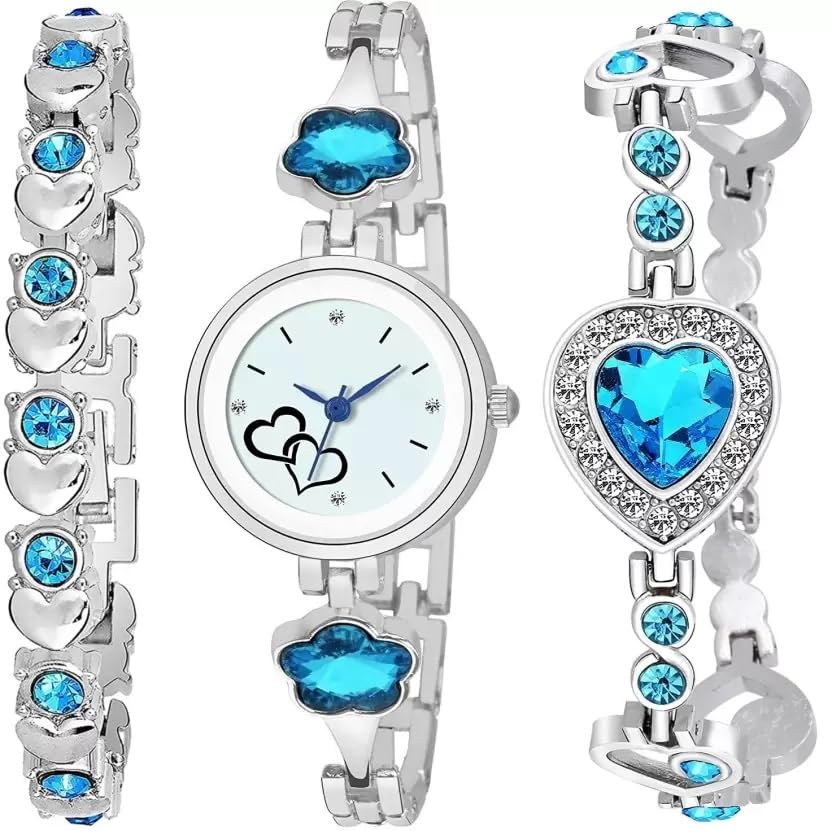 Acnos Stainless Steel Analog Watch For Girl New Heart Designer Dial Skyblue Stone Watch Two Bracelets Combo, Silver Band (B0CYH5ML4B) Amazon Price History, Amazon Price Tracker